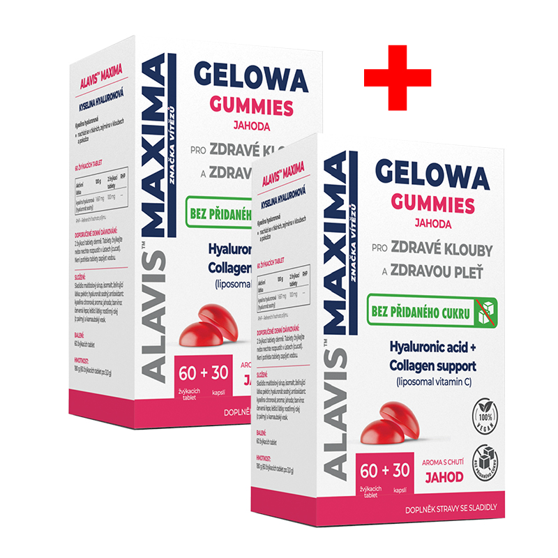 ALAVIS MAXIMA GELOWA GUMMIES JAHODA, 60 žvýkacích tablet + 30 kapslí, 1+1 ZDARMA