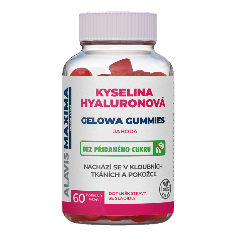 ALAVIS MAXIMA Kyselina hyaluronová GELOWA GUMMIES Jahoda, 60 žvýkacích tablet